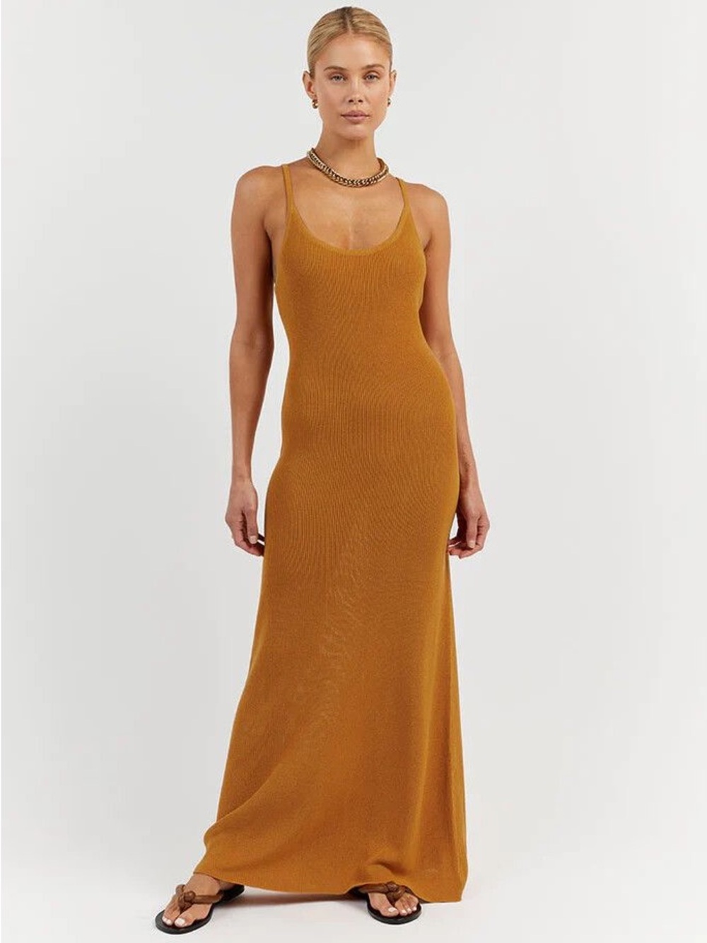 DISSH Mustard Ribbed Tank Maxi Dress